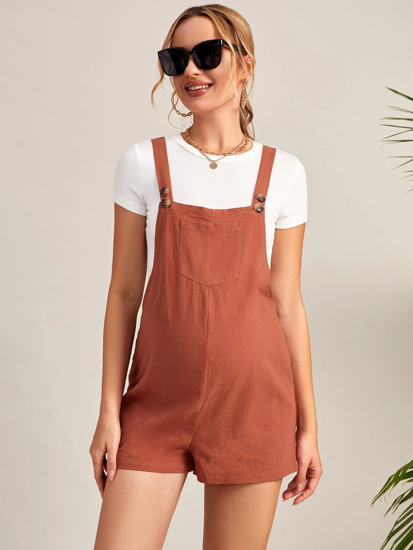 SHEIN Maternity Solid Overall Romper | SHEIN
