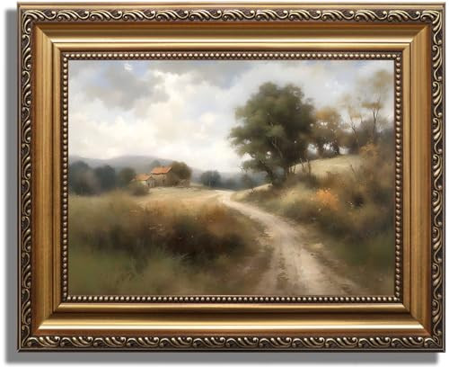 ASTRDECOR Vintage Gold Framed Wall Art, Vintage Field Country Nature Wall Art Prints, House Landscape Paintings Canvas Wall Art for Bedroom, Hills Path Green Pictures Farmhouse Wall Decor for Living Room -9''x12'' | Amazon (US)