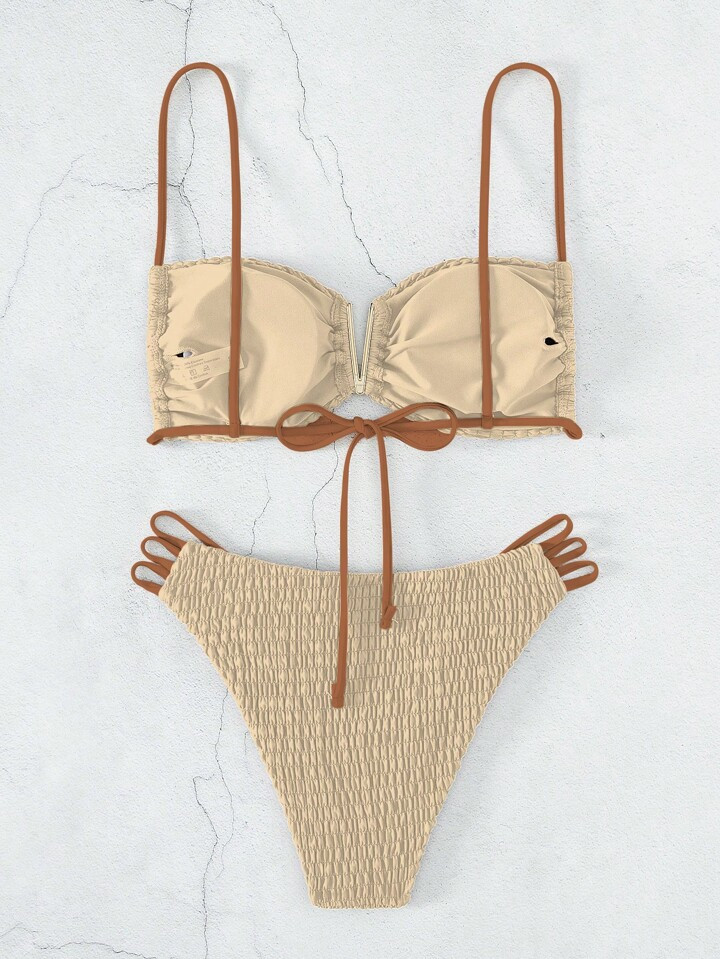 SHEIN Swim Vcay Smocked Cut Out Bikini Swimsuit | SHEIN