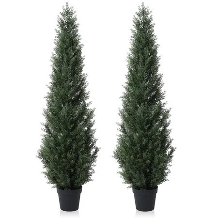 DR.Planzen Artificial Cedar Tree 2 Pack 5 ft Artificial Cedar Topiary Trees for Outdoors Potted Fake Cypress Trees Faux Evergreen Plants for Home Porch Decor Set of 2 | Walmart (US)
