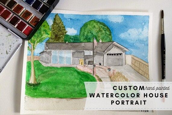 8x10 Custom Watercolor House Portrait, Watercolor Housewarming Gift, Watercolor House Portrait, H... | Etsy (US)