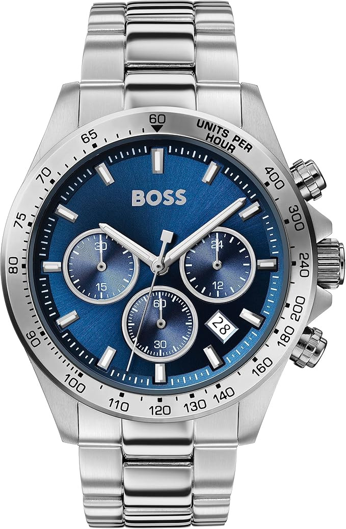 BOSS Men's 43 mm Chronograph Quartz Watch Hero Collection with Stainless Steel Bracelet Link or M... | Amazon (UK)