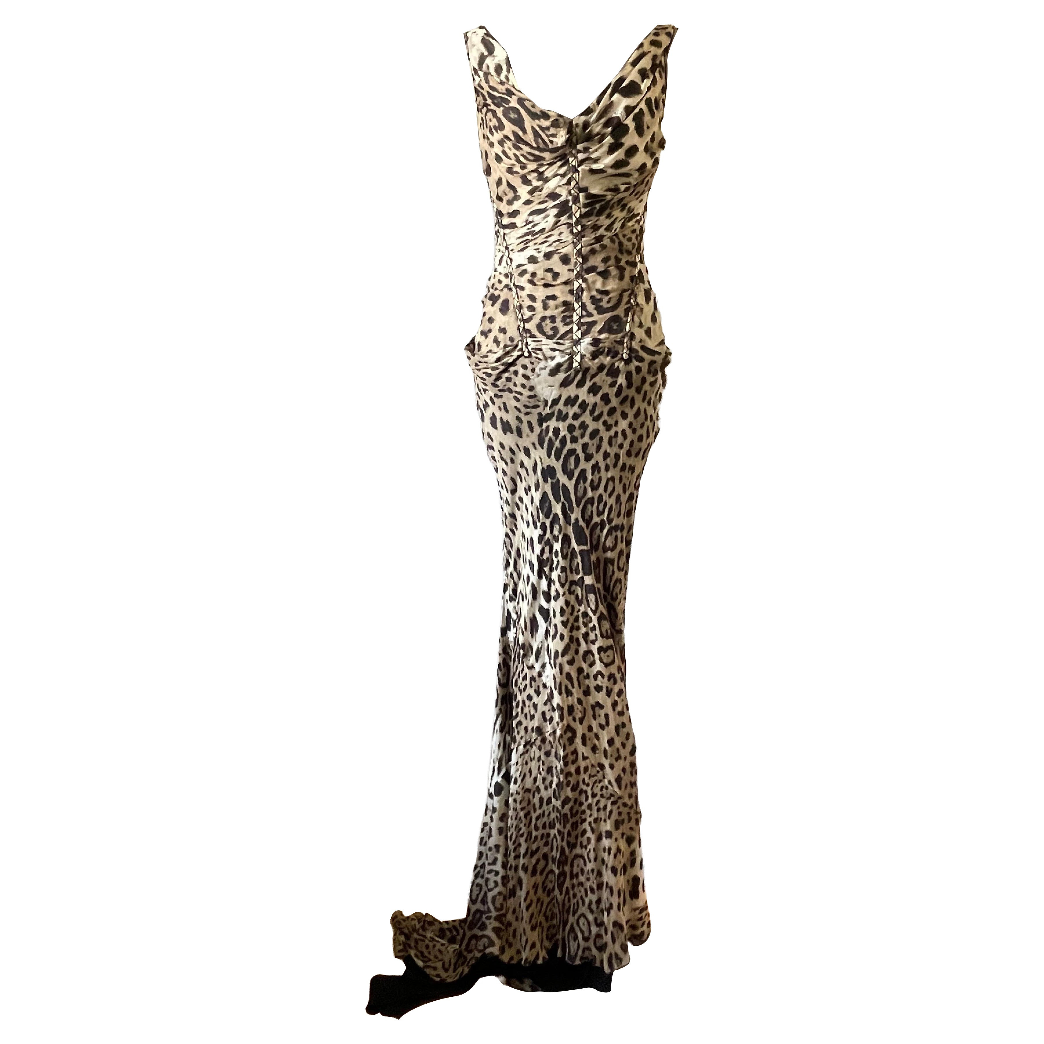 Rare Roberto Cavalli Archive Leopard Silk Corset Evening Gown, Rachel Bilson | 1stDibs