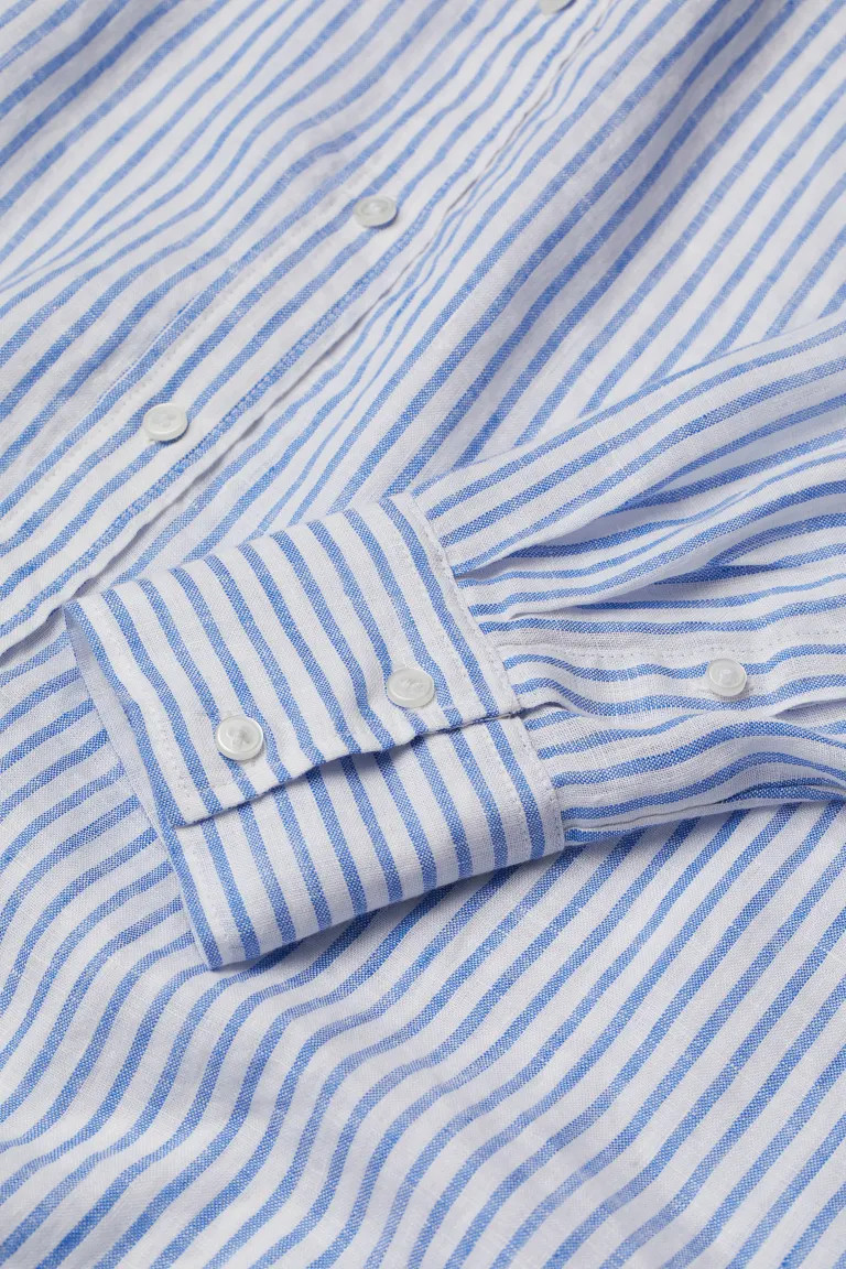 Linen shirt - Long sleeve - Light blue/White striped - Ladies | H&M GB | H&M (UK, MY, IN, SG, PH, TW, HK)