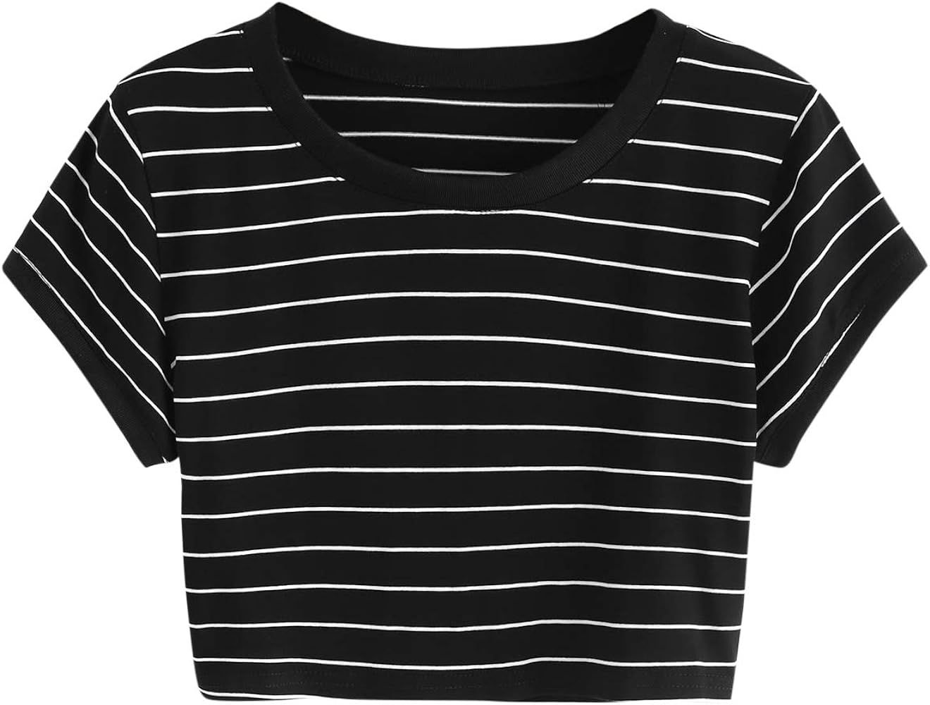 Women's Striped Ringer Crop Top Summer Short Sleeve T-Shirts | Amazon (US)