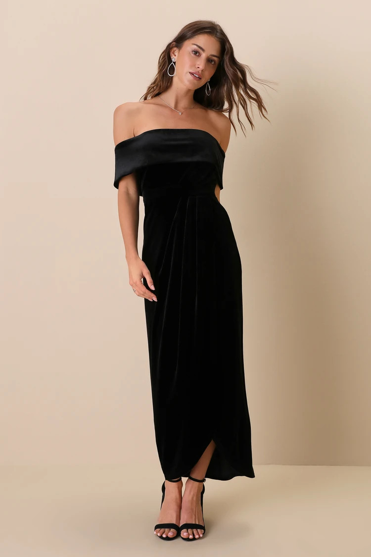 I'm Enchanted Black Velvet Off-the-Shoulder Maxi Dress | Lulus (US)
