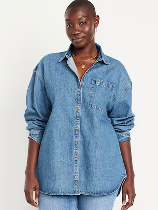 Oversized Boyfriend Button-Down Jean Shirt | Old Navy (US)