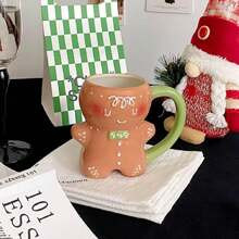 1pc 320ml Original Design Cute Gingerbread Man Ceramic Mug, Lovely Cartoon Style Coffee Cup Milk Cup, Perfect For High-Value Breakfast Cup Latte Cup C | SHEIN