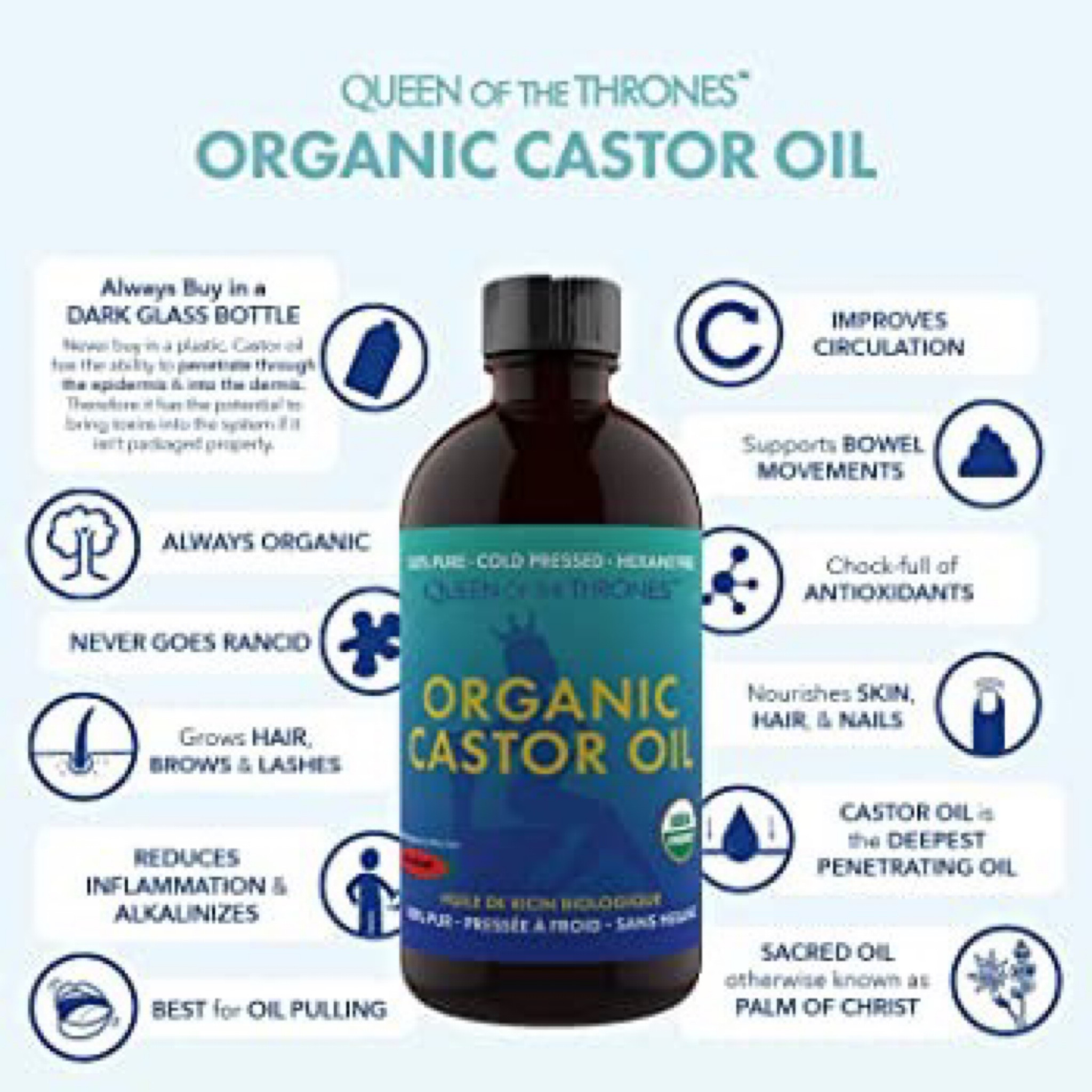 Queen of the Thrones Organic Castor Oil - 500mL (16.9oz) | 100% Pure, USDA Certified, Cold Pressed & Hexane Free & Extra Virgin - Improve Digestion, Reduce IBS & Bloating, Stimulate Hair Growth, Invigorate Skin

#LTKU #LTKcurves #LTKbeauty