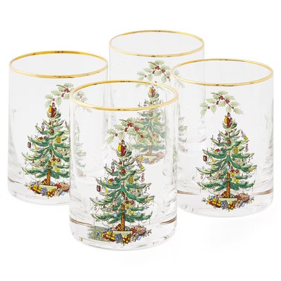Spode Christmas Tree 14oz Double Old Fashioned Glasses, Set of 4 - Festive Holiday, Excellent for Whiskey at Holiday Gatherings and Cozy Celebrations | Target