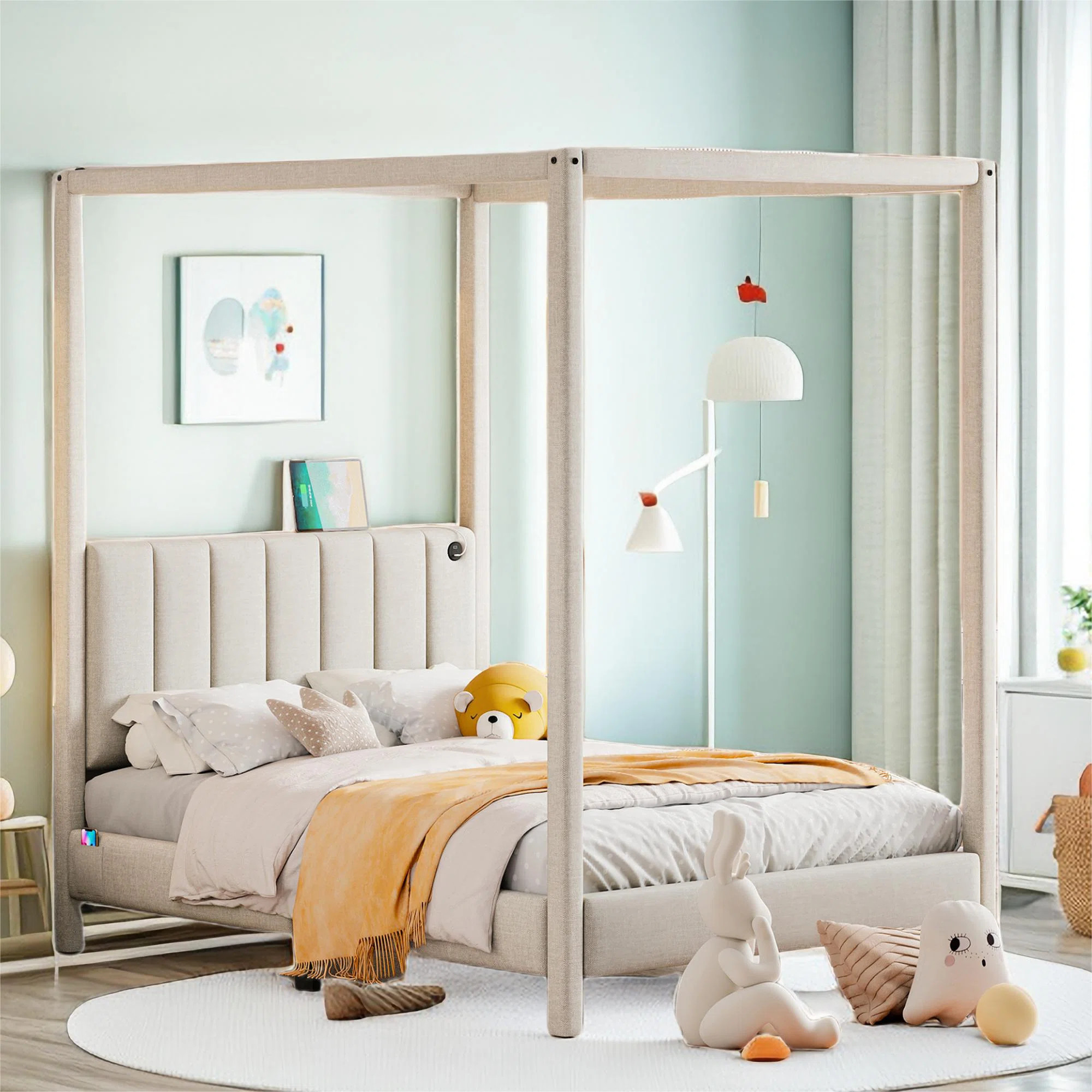 Lomena Upholstered Canopy Platform Bed with USB and Type-C Ports | Wayfair North America