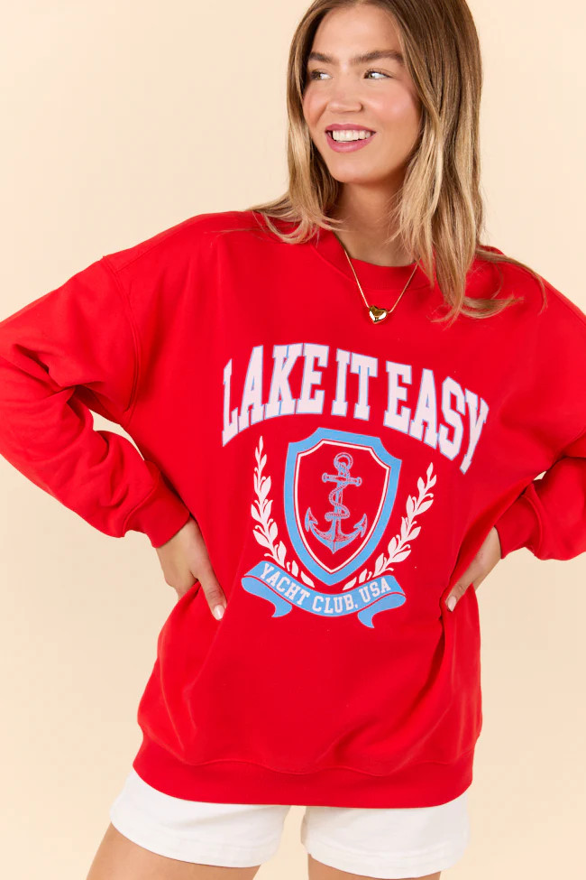 Lake It Easy Red Graphic Sweatshirt | Pink Lily