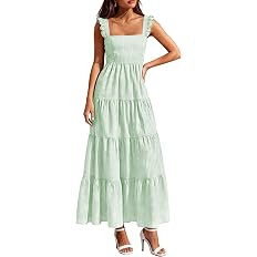 PRETTYGARDEN Women's Summer Striped Maxi Sun Dresses | Sleeveless Square Neck, Flowy Long, Back S... | Amazon (US)