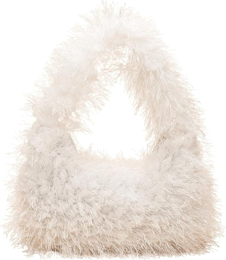 Verdusa Women's Faux Fur Fuzzy Hobo Bag Furry Handbag Purse | Amazon (US)