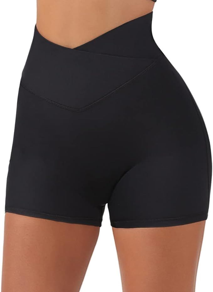 SUUKSESS Women Booty Shorts 3" Crossover Slimming High Waisted Workout Shorts | Amazon (US)