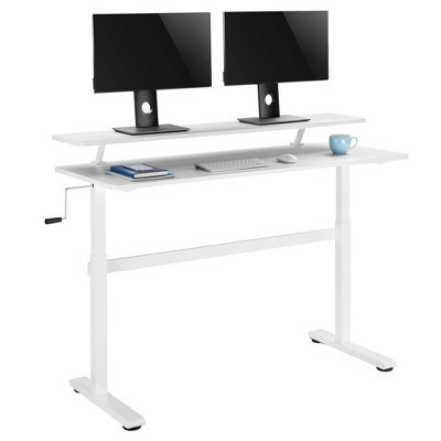 Tranzendesk Standing Desk with Clamp-On Shelf - 55" Sit to Stand Workstation with 55” Monitor Stand - White - Stand Steady | Target