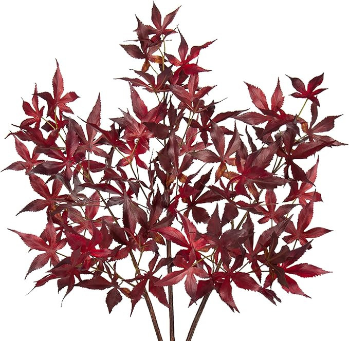 3Pcs Artificial Maple Leaves Branches 30'' Autumn Fake Fall Leaves Stems Plants Faux Maple Leaf B... | Amazon (US)