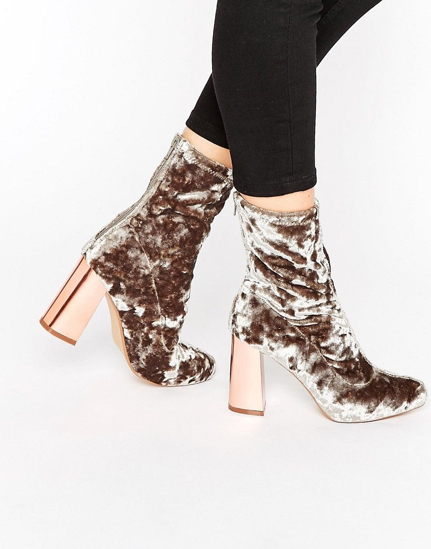 Missguided Velvet Block Heeled Sock Boots - Gray | ASOS US