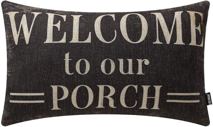 TRENDIN Decorative Throw Pillow Cover 20x12 inch Rustic Look Black Welcome to Our Porch Cushion C... | Amazon (US)
