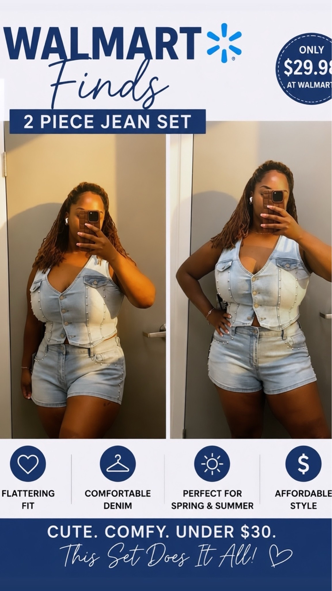 Finding a cute summer outfit that actually fits well and feels comfortable can be a challenge—especially when you want something stylish without spending a fortune.

This Walmart denim set checks all the boxes: flattering, comfortable, and easy to wear for brunch, vacation, date night, or weekend errands. 💙

✨ Sizing: I’m wearing a Large in the top and XL in the shorts. I found it runs true to size, but if you prefer a little more length in the shorts, I recommend sizing up. It also comes in black 

Would you wear this set? Let me know in the comments and save this post for your next Walmart run!

Walmart fashion finds, Walmart denim set, two-piece denim set, summer outfit ideas, affordable fashion, Walmart clothing haul, denim shorts set, casual summer style, Walmart summer finds, curvy fashion

#LTKootd #LTKgrwm #LTKmomlife