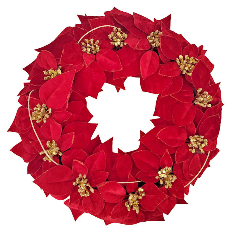 Red Christmas Poinsettia Wreath, 24" | At Home