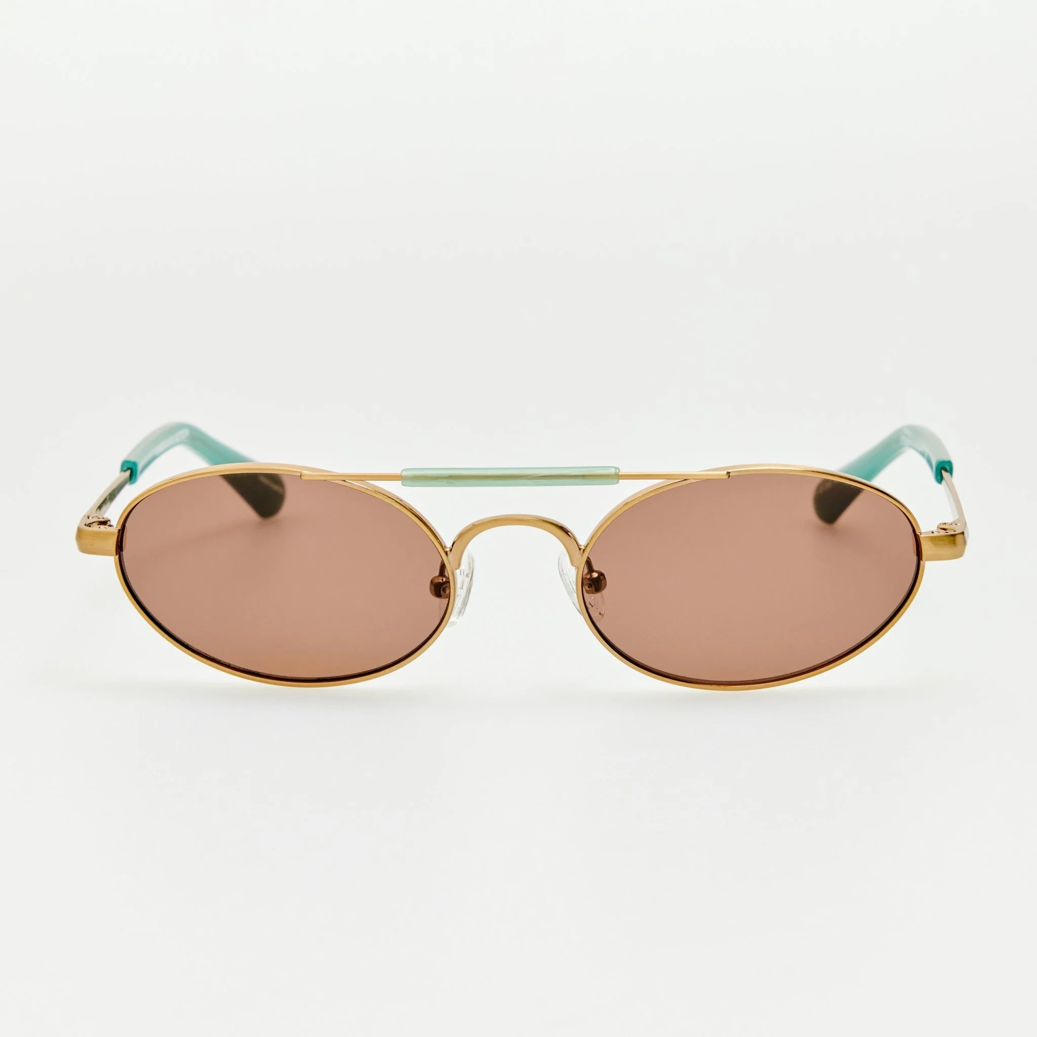 Oval Sunglasses in Gold and Blue | Linda Farrow