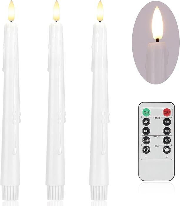 Velas cónicas sin llama con Rmote, velas sin goteo de 9.6 pulgadas, paquete de 3 velas parpadean... | Amazon (US)