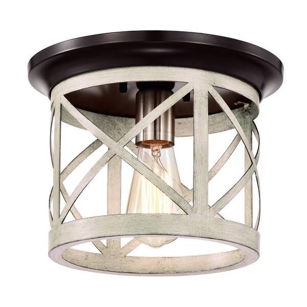 1-Light Oil-rubbed Bronze and Briarwood Finish Cage Drum Flush Mount - Overstock - 32744021 | Bed Bath & Beyond