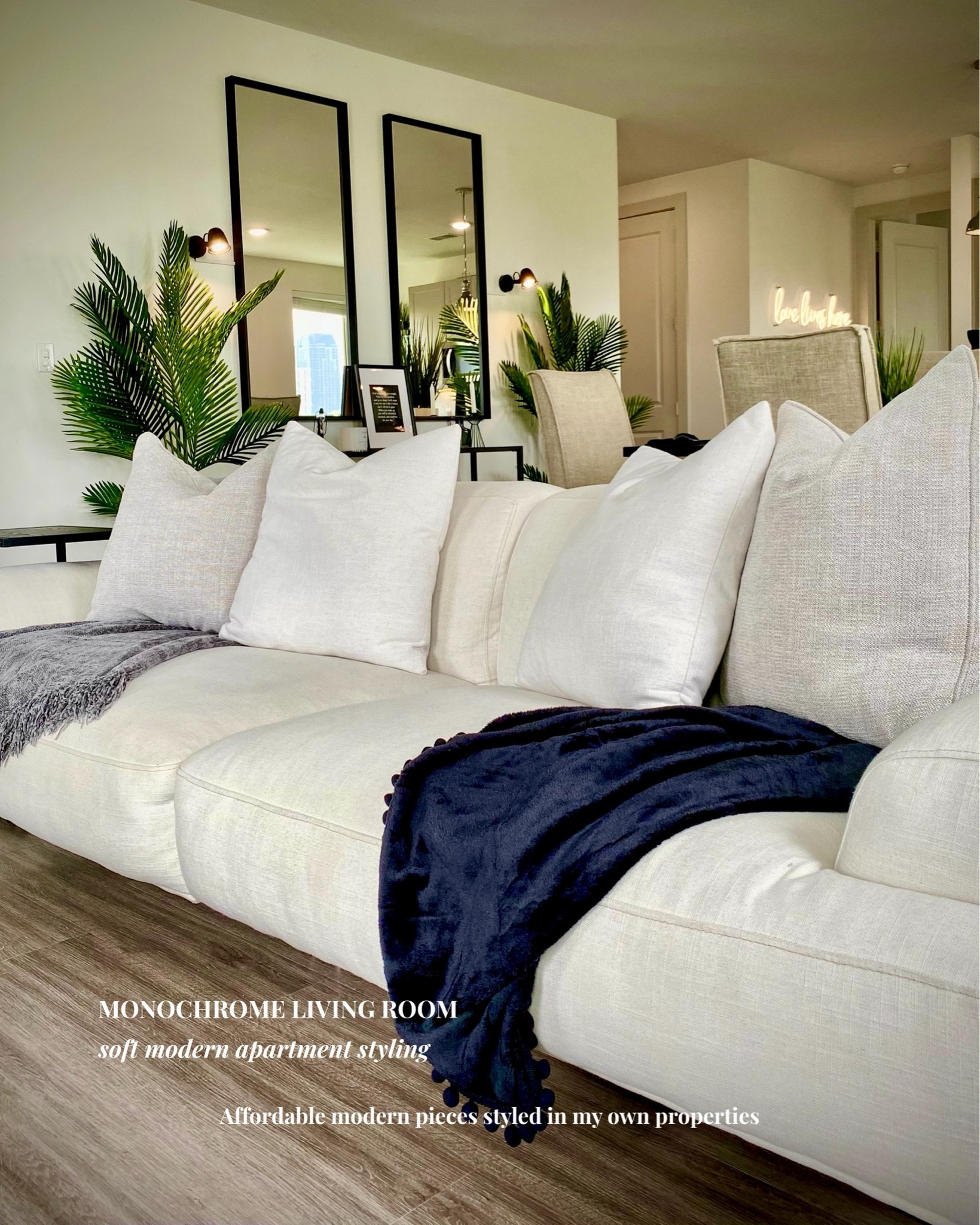 MONOCHROME LIVING ROOM | Soft Modern Apartment Styling

One of my favorite spaces from my uptown Dallas apartment. I wanted the living room to feel calm, cozy, layered, and modern while still being functional for everyday apartment living.

This Modern Sofa completely changed the feel of the apartment and made the space feel softer, larger, and more inviting at night. One of my favorite investment pieces in this apartment was this beautiful sofa from @article paired with warm lighting, black accents, and soft neutral textures throughout the space.

Linked the sofa, lighting, coffee table decor, pillows, textiles, wall art, and modern apartment finds used throughout this living space.

Affordable modern pieces styled in my own properties.#LivingRoomDecor #ModernApartment #ApartmentDecor #NeutralHomeDecor #MonochromeHome #ModernLivingRoom #CozyApartment #BlackAndWhiteDecor #ApartmentStyle #ModernHomeDecor #AffordableHomeDecor #SmallSpaceDecor #InteriorStyling #HomeStyling #DallasApartment #ArticleFurniture #LTKStyle #ContemporaryHome #ApartmentAesthetic

#LTKHome #LTKOver40 #LTKHome