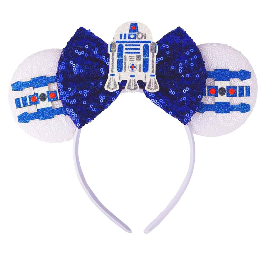 RAZKO Sparkle Mouse Ears Headband, Glitter Mice Ears Headband with Bow (Space Ship) | Amazon (US)