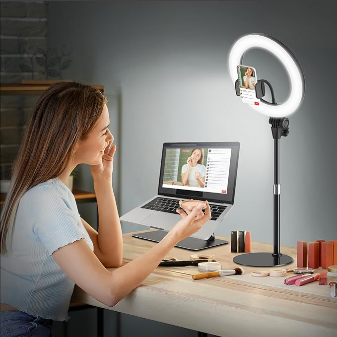 Desk Ring Light Stand for Video Recording - Evershop 10'' Streaming Lighting with Phone Holder fo... | Amazon (US)