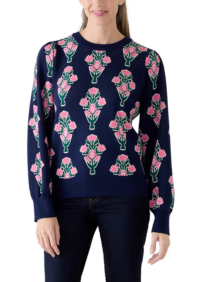 Women's Puff Sleeve Intarsia Sweater | Belk