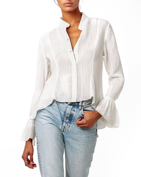 Alibi Asymmetric Bell-Sleeve Blouse | Neiman Marcus