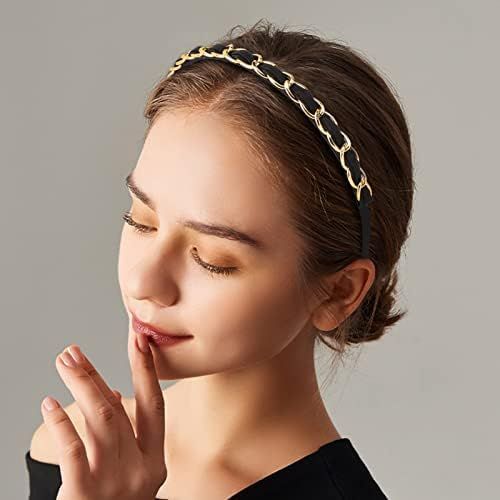 Gold Metal Thin Headbands for women Girls Gold Chain Hair Hoop Headband Gold Metal Twisted Hair C... | Amazon (US)