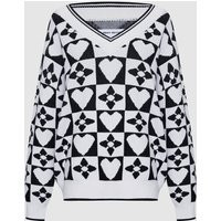 Heart & Checkered Pattern Sweater - Grey Checkered / L | Urban Revivo