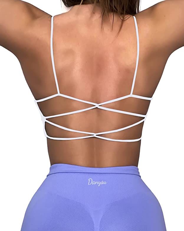 Danysu Backless Sports Bra Buttery Soft Workout Tops with Removable Padded Yoga Training Bras Str... | Amazon (US)