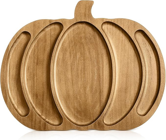 Sliner Fall Harvest Large Pumpkin Wooden Serving Platter 15x12 In Rustic Pumpkin Snack Fruit Meat... | Amazon (US)