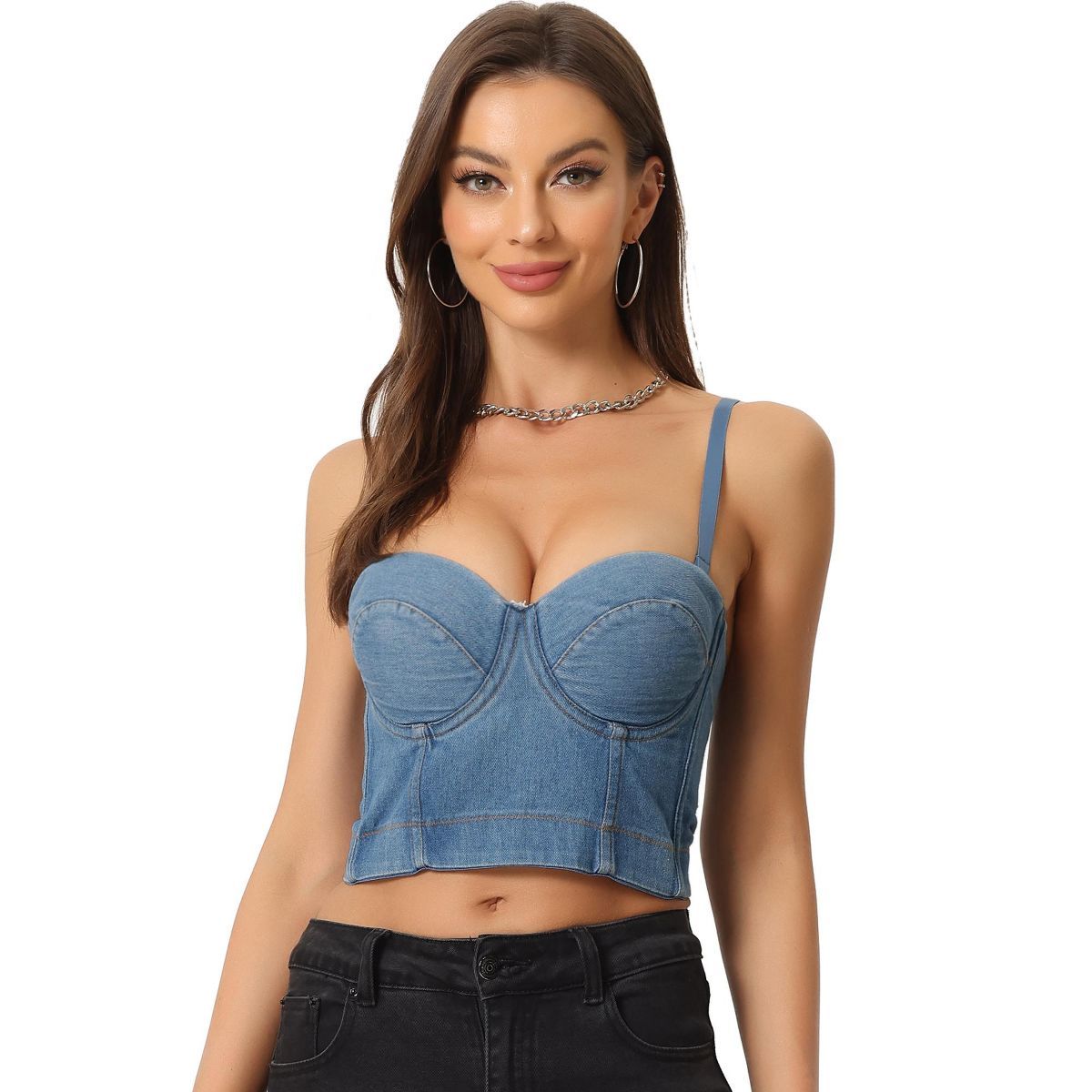 Allegra K Women's Push-Up Sleeveless Jeans Corset Crop Bustier Cami | Target