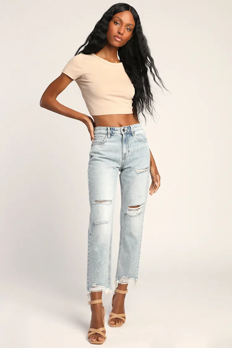 Bailey Light Wash High Rise Distressed Boyfriend Jeans | Lulus (US)
