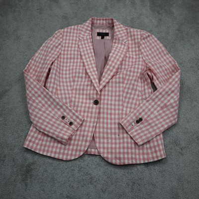 J. Crew Womens Blazer Coat Jacket Front Button Long Sleeves Check Pink White 14 | eBay US