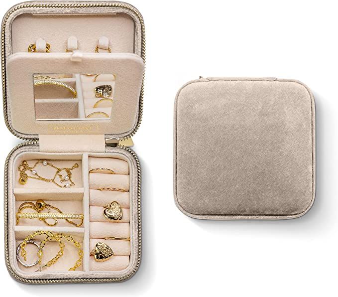 Plush Velvet Travel Jewelry Box Organizer | Travel Jewelry Case, Jewelry Travel Organizer | Small... | Amazon (US)