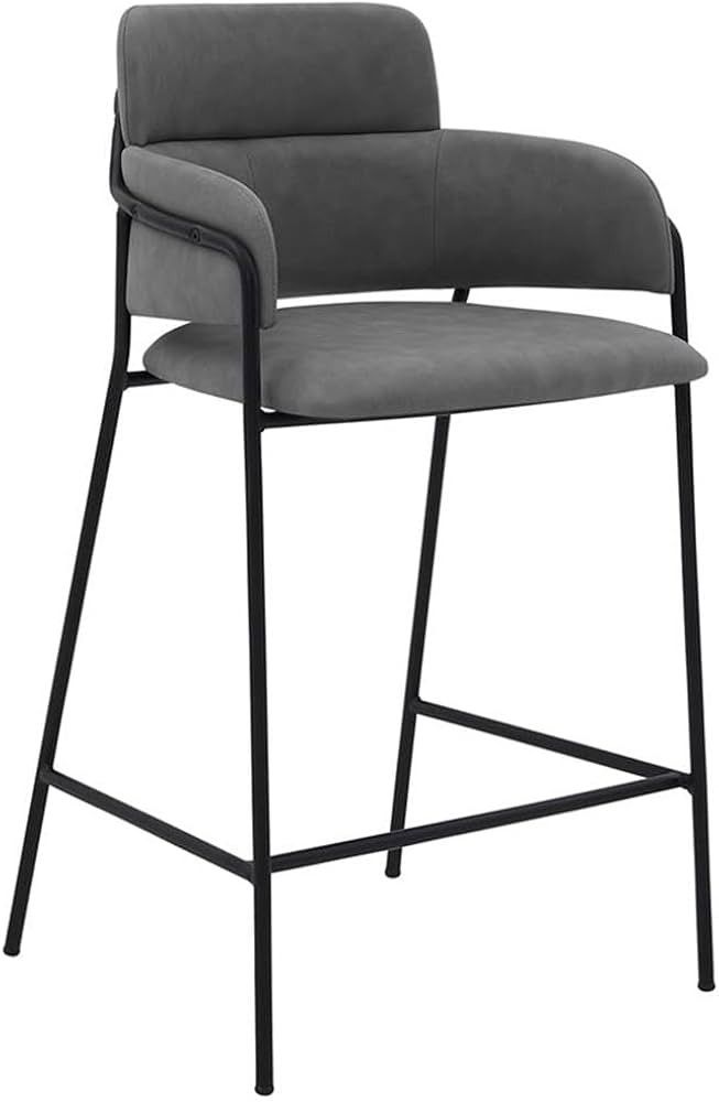 Armen Living "Oshen 26"" Modern Faux Leather and Metal Counter Height Bar Stool, Grey | Amazon (US)