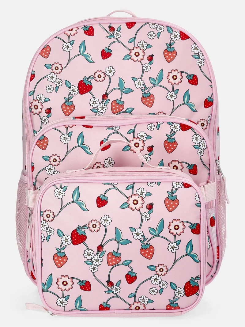 Wonder Nation Girl's 17" Strawberry & Floral Berry Patch Backpack & Lunch Set, Pink | Walmart (US)