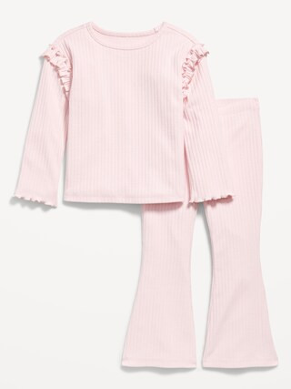 Long-Sleeve Ruffle-Shoulder Top and Flare Leggings Set for Toddler Girls | Old Navy (CA)