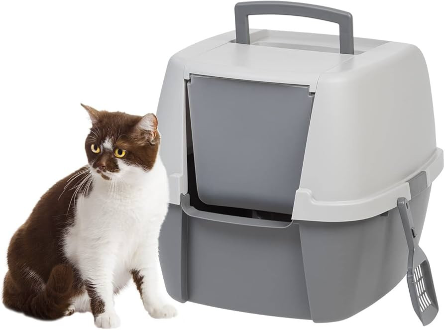 IRIS USA Jumbo Cat Litter Box Enclosure with Front Door Flap and Scoop, Hooded Kitty Litter Tray ... | Amazon (US)