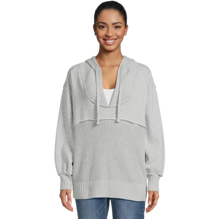 Time and Tru Women's Mixed Media Hoodie, Sizes S-3XL | Walmart (US)