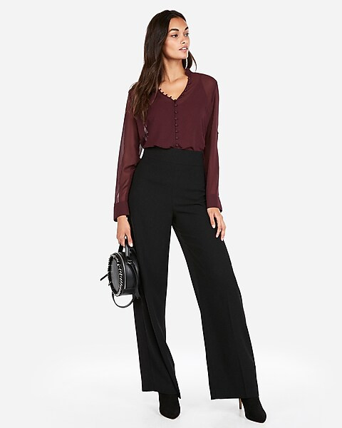 slim fit ruffle chiffon portofino shirt | Express