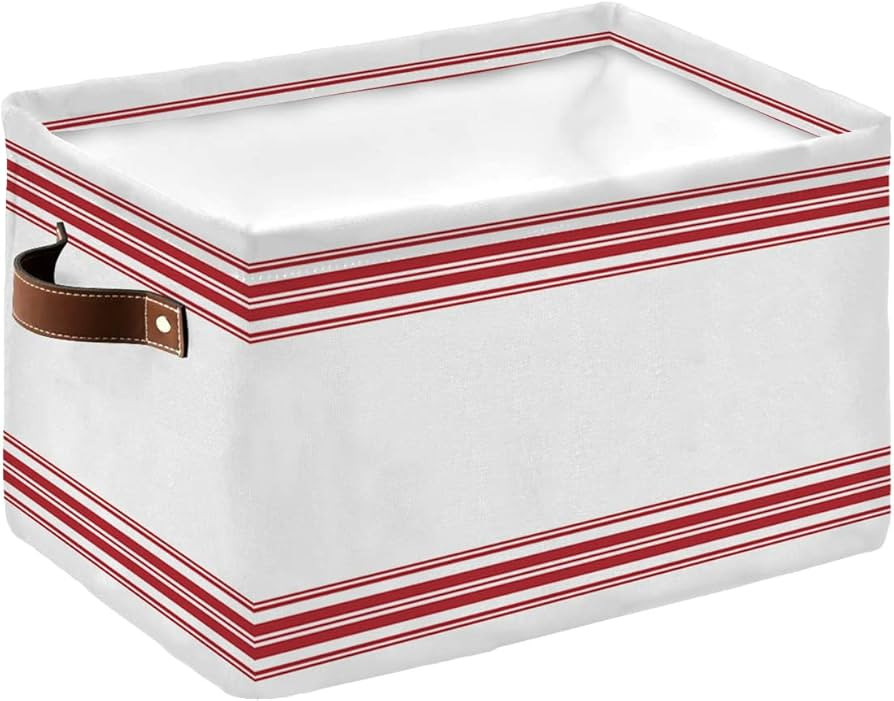 Storage Basket Red Ticking Vertically Stripe Large Foldable Storage Bins with Handles Simple Styl... | Amazon (US)