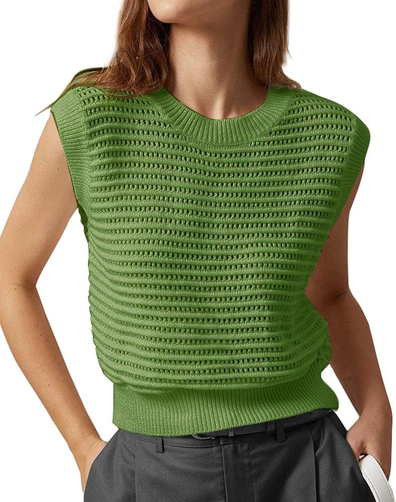 Lueluoye Women's Summer Knit Sweater Vest Cap Sleeve Casual Trendy Crew Neck Ribbed Pullover Tank... | Amazon (US)