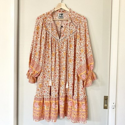 Jaase Long Puff Sleeve Button Short Dress Size 12 Pink Floral Relaxed Boho BNWT | eBay AU